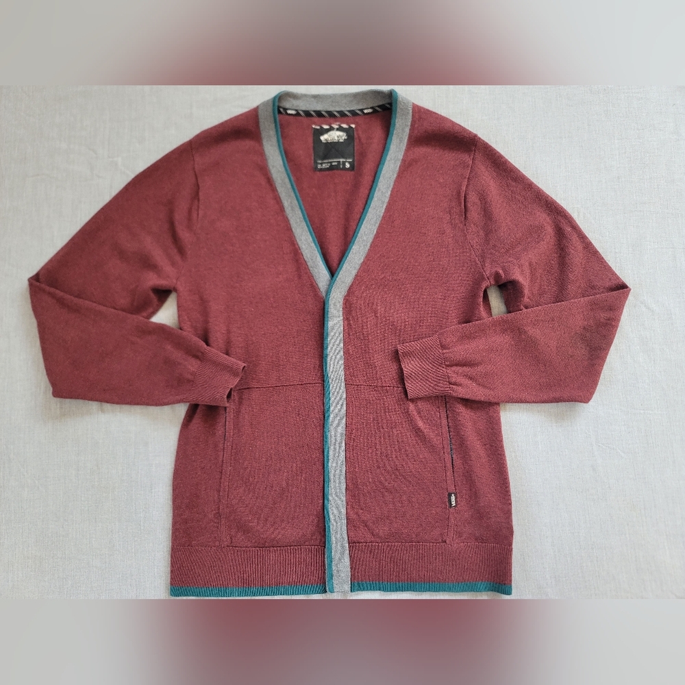 Vans Burgundy Mens 100% Cotton Cardigan Skater Sz Sm Button Close NWOT